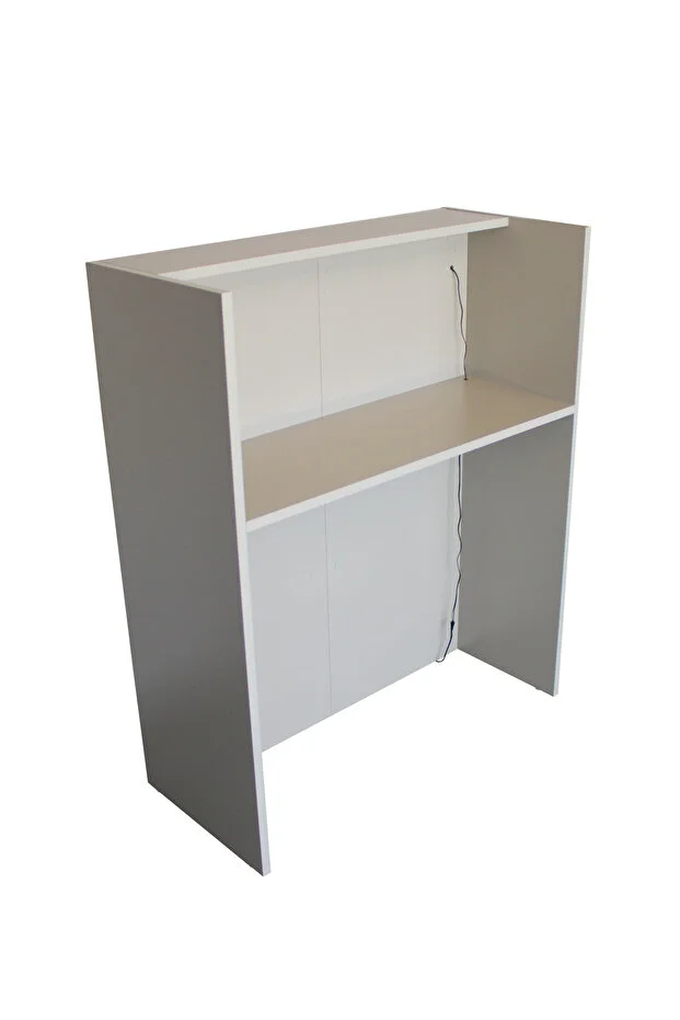 Karibu Ledli Karşılama Bankosu 110 cm Ofis Kasa Resepsiyon Masası Kumtaşı - Sepet